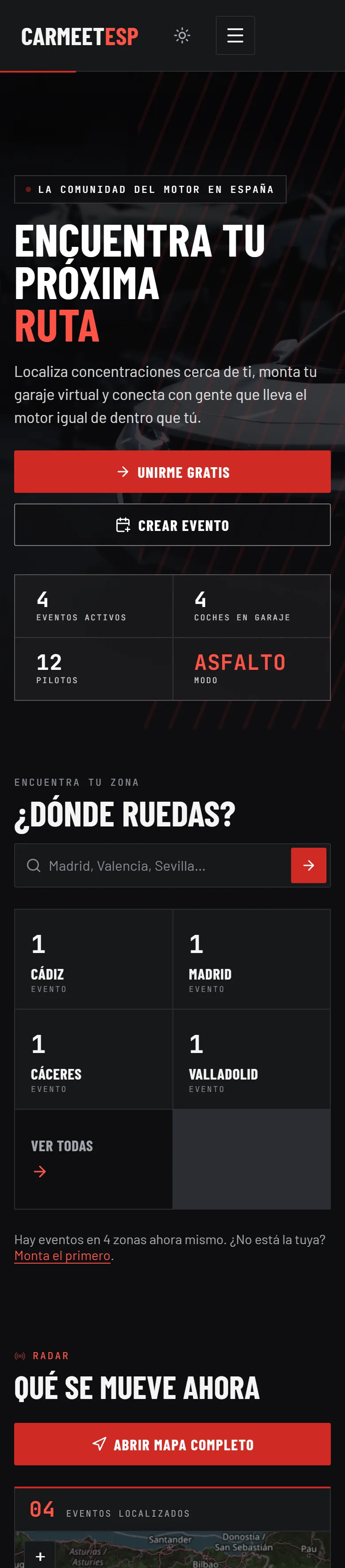 Web de CarMeet vista en un móvil
