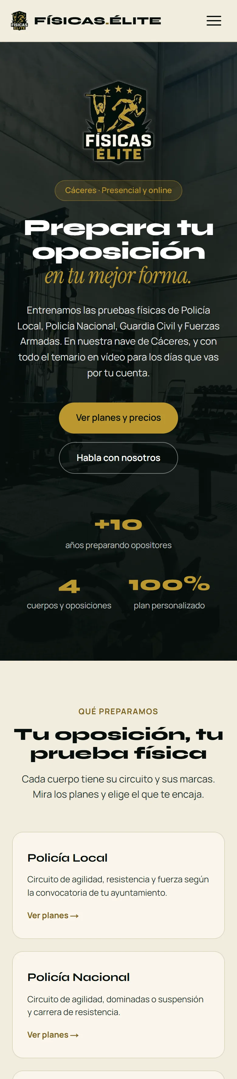 Web de Físicas Élite vista en un móvil